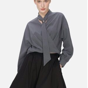 Office shirt - Gray Pleated V neck blouse
